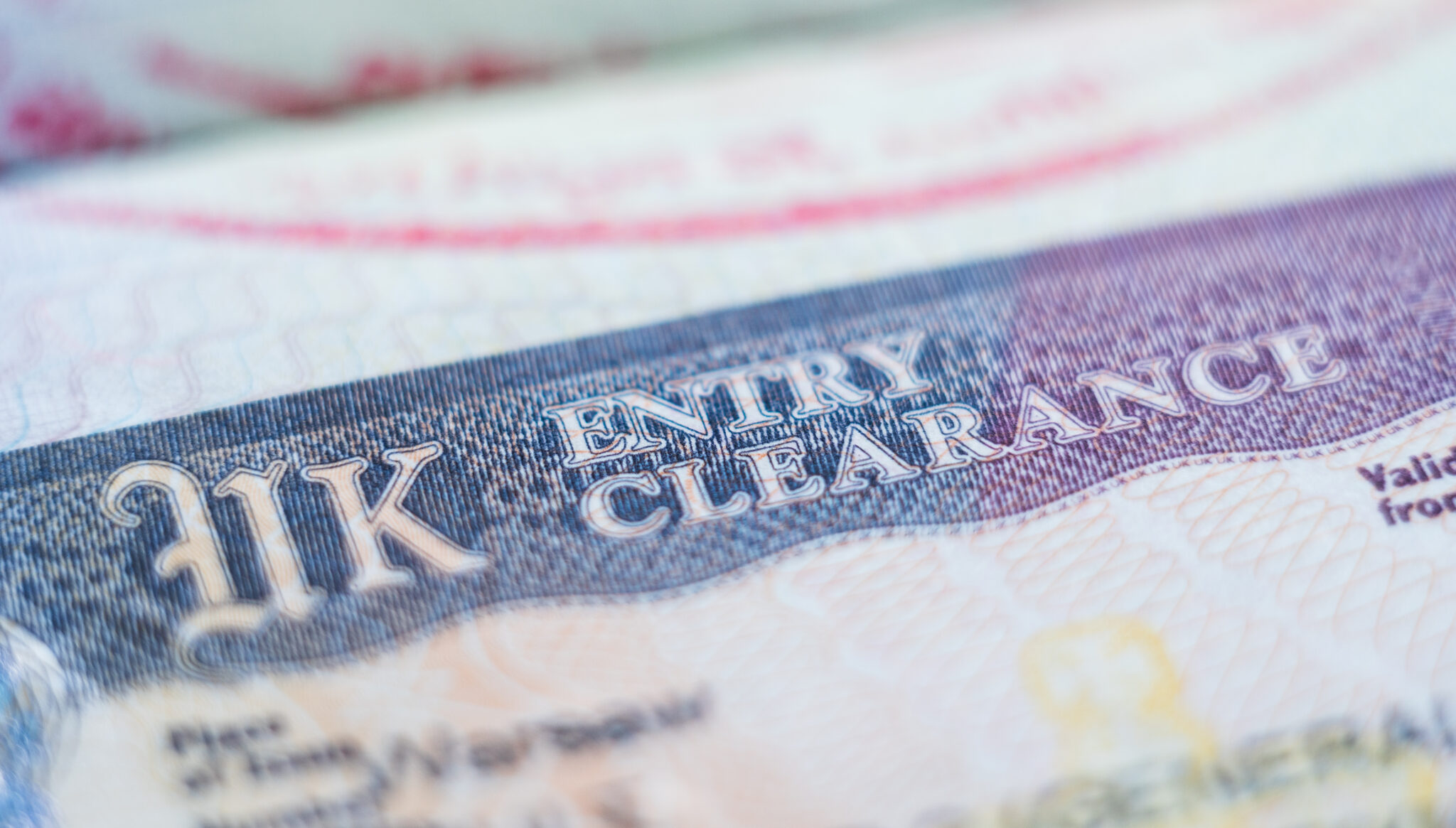 United Kingdom - January 2020: close up of Entry Clearance visa header in passport.